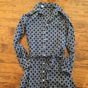 Benson - Cobb Studios Navy Blue Geometric Long Sleeve Dress